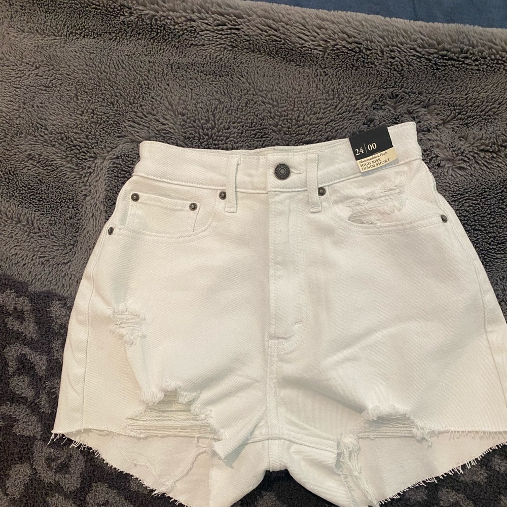High waisted white denim shorts